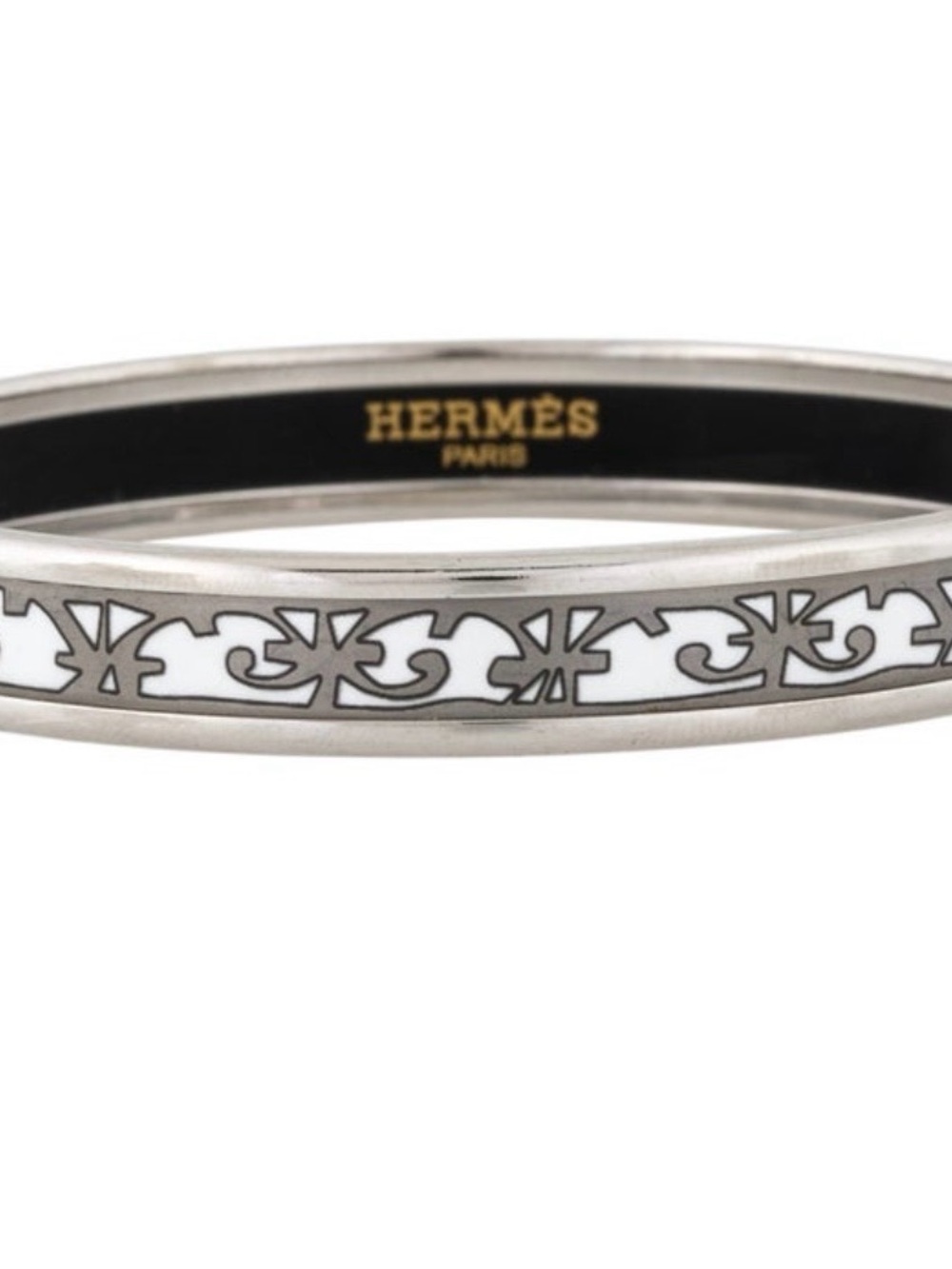 Hermès White Motif Silver Tone Enamel Bangle - Picture 8 of 10